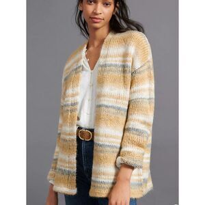 Women's Anthropologie Moira Striped Cardigan‎ Tan Gray size Small